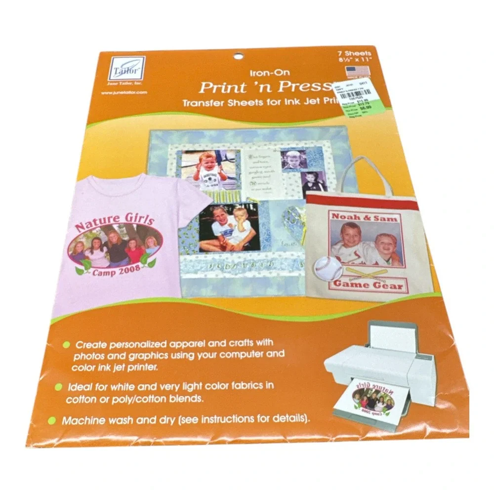 Tailor Print 'n Press Iron-On T-Shirt Transfer Inkjet Printer 7 Sheets 8.5X11